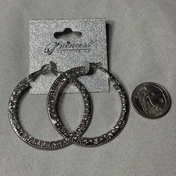 New! Princess Accessories Silver Gemstone Hoop Earrings - Picture 4 of 4